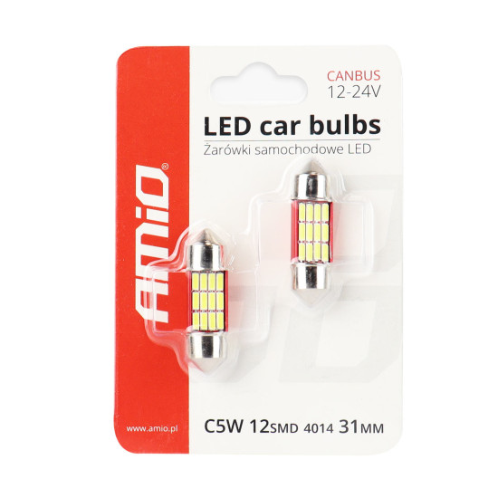 ΛΑΜΠΑΚΙΑ ΠΛΑΦΟΝΙΕΡΑΣ 31mm 12V 5.600K 12xSMD 4014 LED CAN-BUS  AMIO - 2 ΤΕΜ.