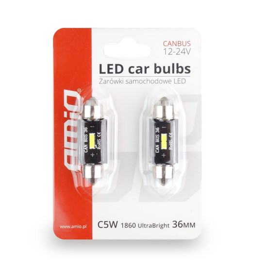 ΛΑΜΠΑΚΙΑ ΠΛΑΦΟΝΙΕΡΑΣ 36mm 12/24V 3,1W 5600K 1LED ULTRA BRIGHT CAN-BUS FESTOON (ΛΕΥΚΟ) AMiO - 2 ΤΕΜ.