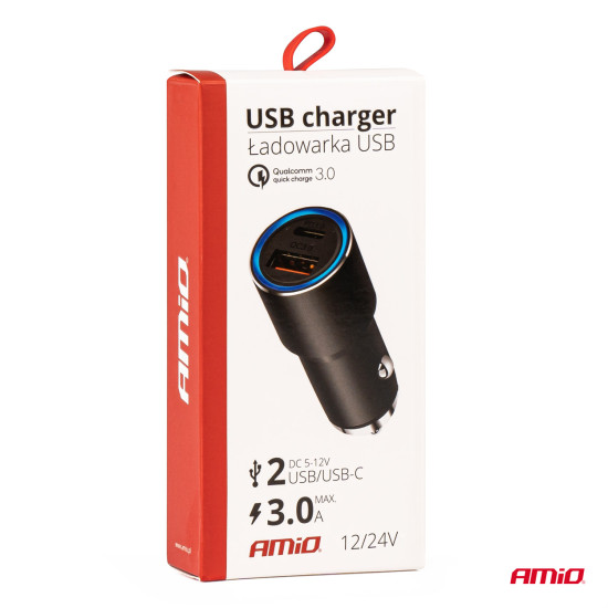 ΦΟΡΤΙΣΤΗΣ ΑΝΑΠΤΗΡΑ ΚΙΝΗΤΩΝ ΑΛΟΥΜΙΝΙΟΥ 12/24V USB + USB TYPE C 38W FAST CHARGE PRO-08