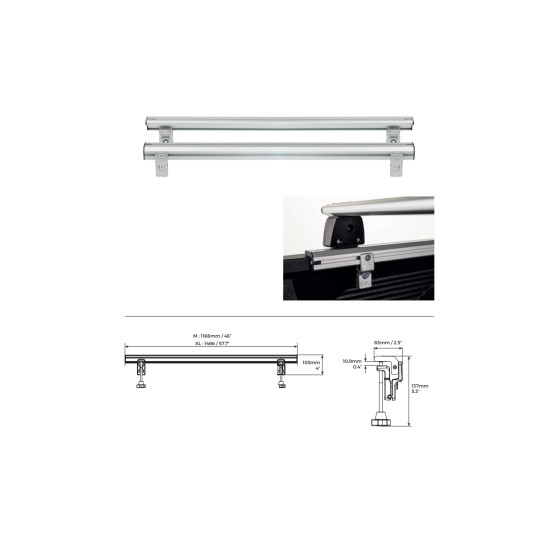 ΒΑΣΕΙΣ ΣΤΗΡΙΞΗΣ ΑΛΟΥΜΙΝΙΟΥ TBR FIXING PROFILE KIT M 166,6 cm ΣΕ ΑΣΗΜΙ ΧΡΩΜΑ ΜΕ ΥΠΟΔΟΧΕΣ T-SYSTEM ΓΙΑ ΜΠΑΡΕΣ TBR ΚΑΡΟΤΣΑΣ ΣΕ PICKUP ΚΑΙ ΑΓΡΟΤΙΚΑ ΟΧΗΜΑΤΑ MENABO - 2 ΤΕΜ.