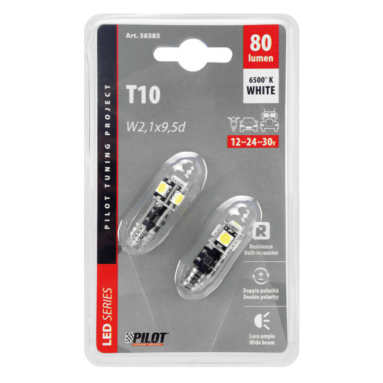 T10 W5W 12/30V W2,1x9,5d 80lm 5SMD LED ΛΕΥΚΟ (ΚΑΡΦΩΤΟ-ΤΡΙΠΛΟΕΣΤΙΑΚΟ- CAN-BUS) 2ΤΕΜ.