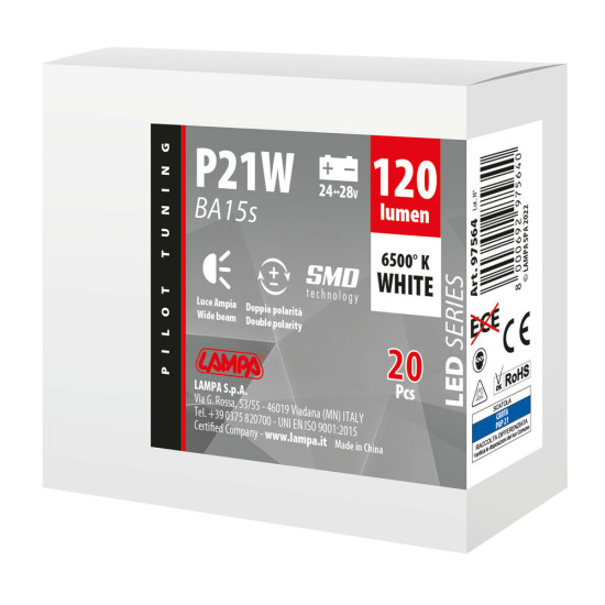 P21W BA15s 24/28V 8SMDx1CHIP LED 120lm ΛΕΥΚΟ ΚΟΥΤΙ LAMPA - 20 ΤΕΜ.