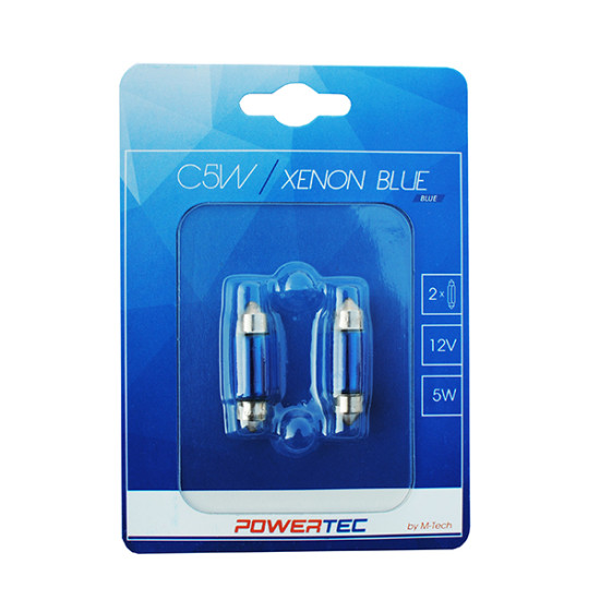 ΛΑΜΠΑΚΙΑ ΠΛΑΦΟΝΙΕΡΑΣ C5W 12V 5W SV8,5-8 11x36mm POWERTEC XENON BLUE 2ΤΕΜ.