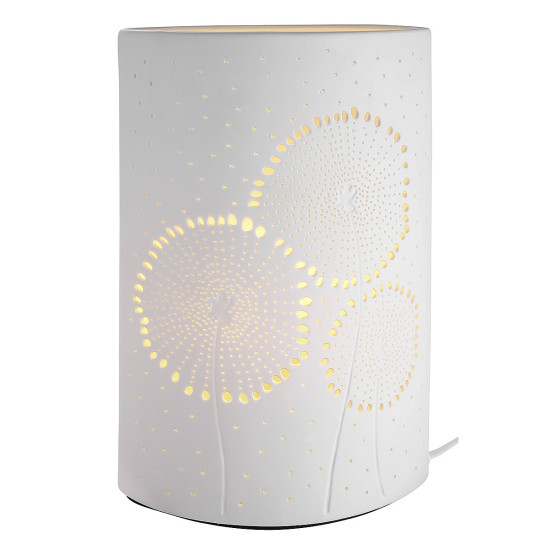 Λάμπα Επιτραπέζια ArteLibre Εκλειπτική Με Διακόσμηση Λουλούδι Λευκό Πορσελάνη 12x12x28cm