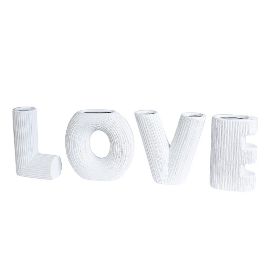 Βάζο 'LOVE' Λευκό Κεραμικό Υ15cm Σετ 4Τμχ