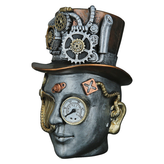 Διακοσμητικό Steampunk Γυναικείο Πρόσωπο Ασημί Polyresin 18x16x20cm