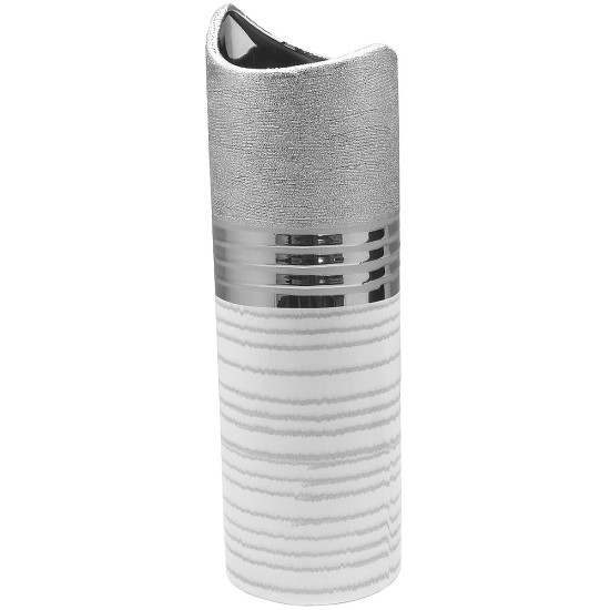 Βάζο ArteLibre Ασημί/Λευκό Κεραμικό 11x11x34cm