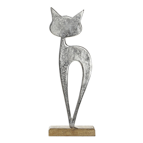 Διακοσμητικό ArteLibre Φιγούρα Γάτας Ασημί/Φυσικό Αλουμίνιο/Ξύλο 5x16x43cm
