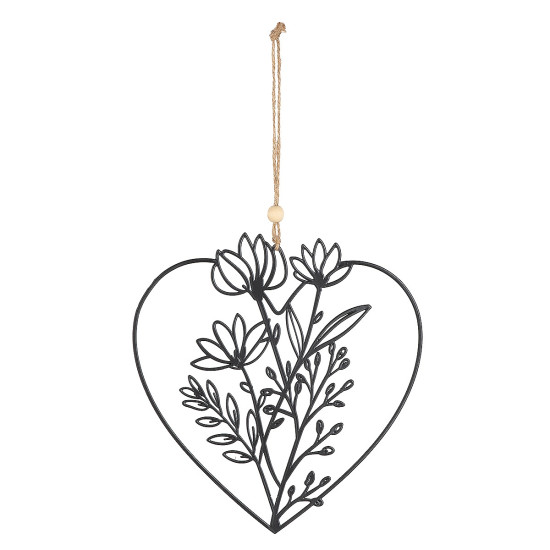 Διακοσμητικό Κρεμαστό ArteLibre Καρδιά Λουλούδια Μαύρο Μέταλλο 18.5x19cm Σε 2 Σχέδια