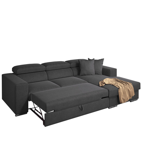 Καναπές Κρεβάτι Γωνιακός ArteLibre Δεξιά Γωνία ELOISE Σκούρο Γκρι 260x170x75-90cm