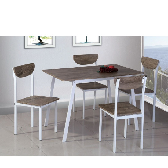 Τραπέζι Σετ (4+1) ArteLibre LINDERIA Λευκό/Καφέ 110x70x75cm