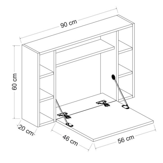 Γραφείο Τοίχου Ανοιγόμενο ArteLibre AMORGOS Λευκό/Καρυδί Μοριοσανίδα 90x20+46x60cm