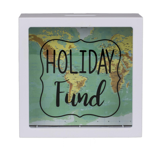 Κουμπαράς 'Holiday Fund' Με Σχέδιο Παγκόσμιο Χάρτη Λευκό Πλαστικό 15cm