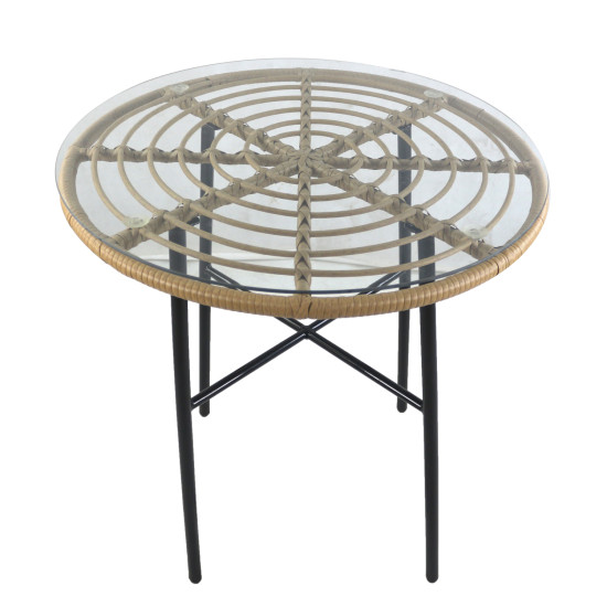 Τραπέζι Κήπου ArteLibre APPIUS Φυσικό/Μαύρο Μέταλλο/Rattan/Γυαλί 70x70x74cm