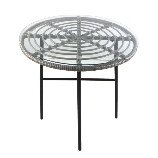 Τραπέζι Κήπου ArteLibre APPIUS Γκρι/Μαύρο Μέταλλο/Rattan/Γυαλί 70x70x74cm