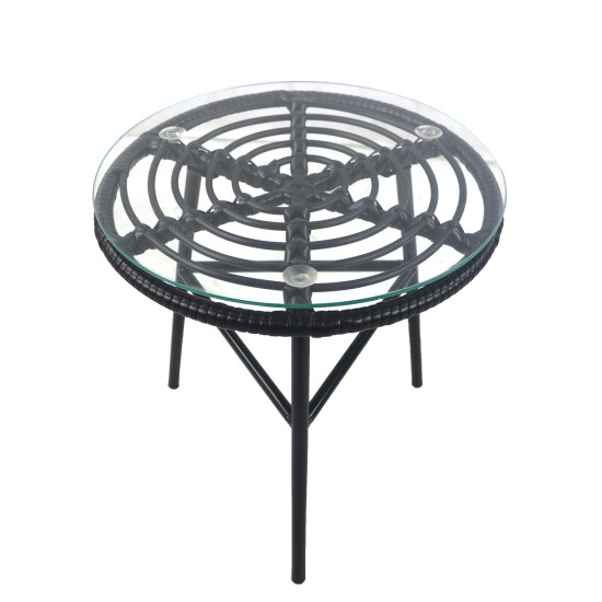 Τραπέζι Κήπου ArteLibre ARELLIUS Μαύρο Μέταλλο/Rattan/Γυαλί 45x45x46cm