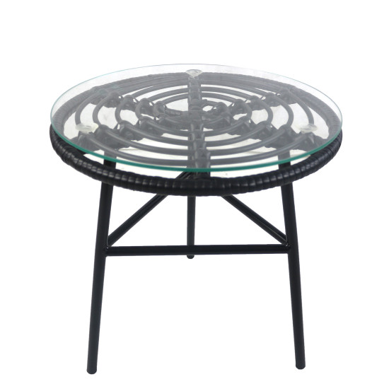 Τραπέζι Κήπου ArteLibre ARELLIUS Μαύρο Μέταλλο/Rattan/Γυαλί 45x45x46cm