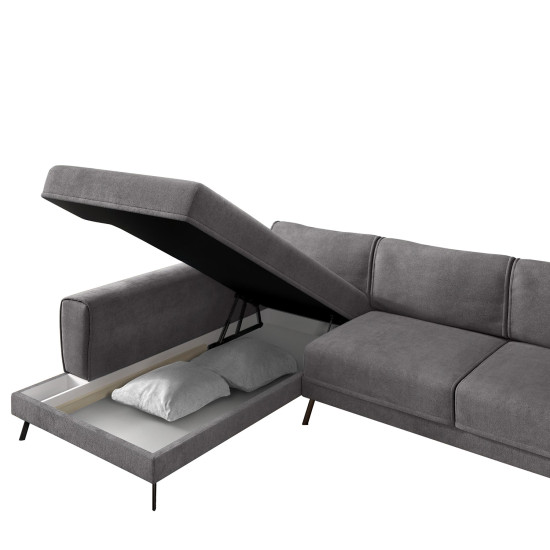 Καναπές Κρεβάτι Γωνιακός ArteLibre Αριστερή Γωνία SILVERTON Γκρι Με Λευκά Μαξιλάρια 304x212x86cm