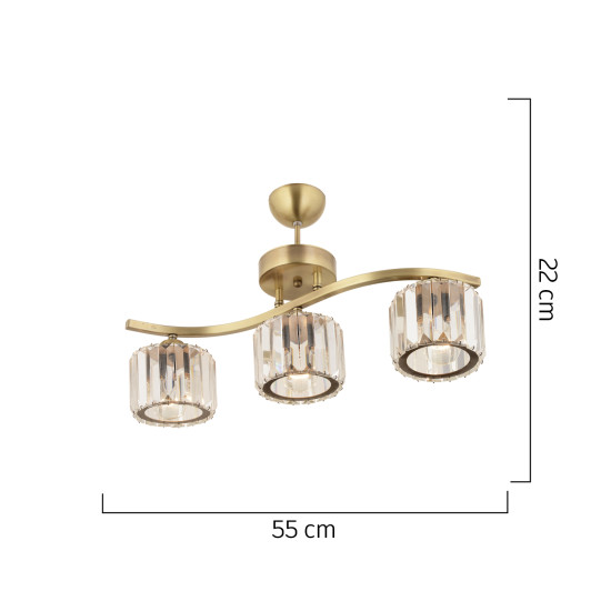Φωτιστικό Κρεμαστό ArteLibre CIRCINUS Τρίφωτο Χρυσό Μέταλλο/Γυαλί 55x22cm