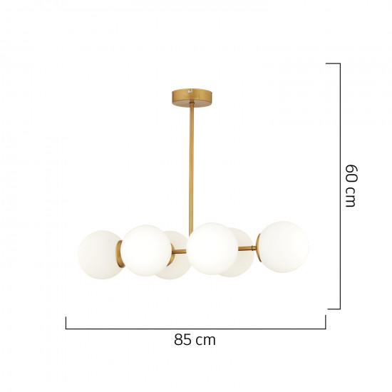 Φωτιστικό Κρεμαστό ArteLibre DELPHINUS Εξάφωτο Χρυσό/Λευκό Μέταλλο/Γυαλί 85x60cm