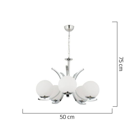 Φωτιστικό Κρεμαστό ArteLibre LACERTA Πεντάφωτο Ασημί/Λευκό Μέταλλο/Γυαλί 50x75cm
