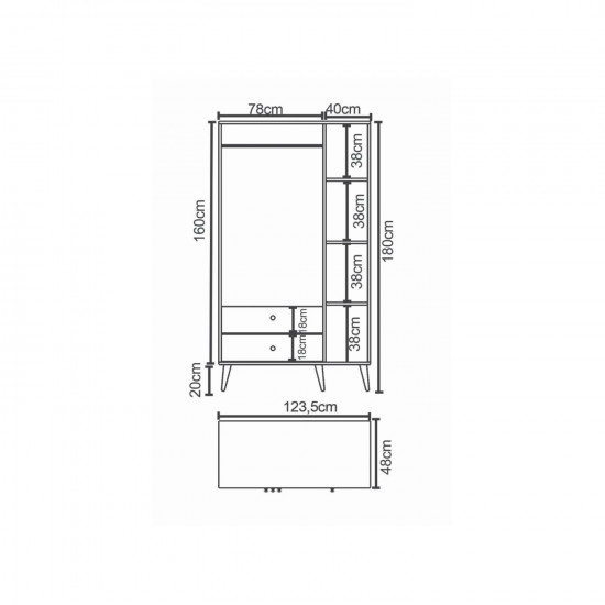 Ντουλάπα Τρίφυλλη ArteLibre AMARI Δρυς Μοριοσανίδα 123.5x48x180cm