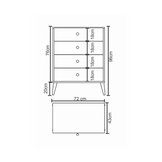 Συρταριέρα ArteLibre AMARI Λευκό Μοριοσανίδα 72x43x96cm