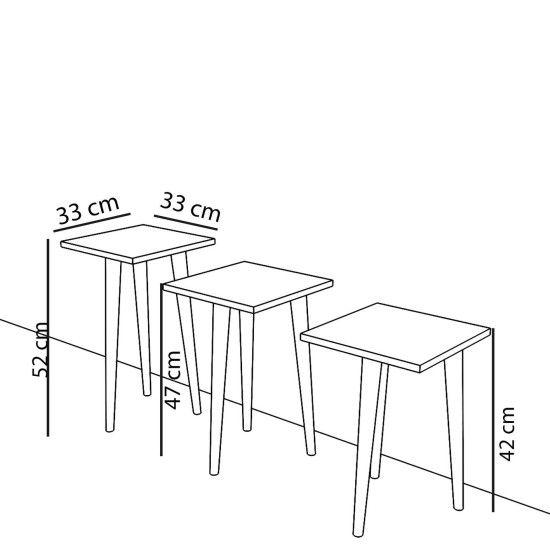 Τραπεζάκι Βοηθητικό ArteLibre ZURI Καρυδί Μοριοσανίδα/Ξύλο 33x33x52/33x33x47/33x33x42cm Σετ 3Τμχ