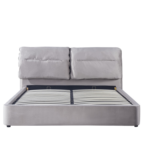 Κρεβάτι Διπλό ArteLibre ACAENA Γκρι Βελούδο (Στρώμα 160x200cm)