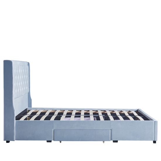 Κρεβάτι Διπλό ArteLibre ANNONA Γαλάζιο Βελούδο (Στρώμα 160x200cm)