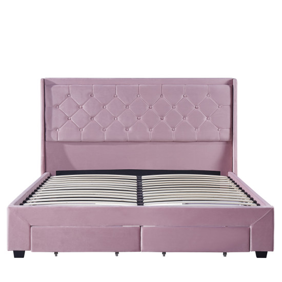 Κρεβάτι Διπλό ArteLibre ANNONA Ανοιχτό Ροζ Βελούδο (Στρώμα 160x200cm)