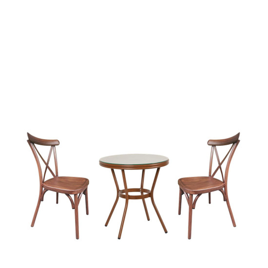 Σετ Τραπεζαρία Κήπου ArteLibre BURUNDI Μπαμπού Αλουμίνιο/Γυαλί Με 2 Καρέκλες 14990211