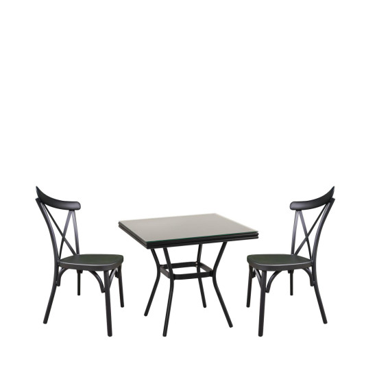 Σετ Τραπεζαρία Κήπου ArteLibre ANGOLA Μαύρο Αλουμίνιο/Γυαλί Με 2 Καρέκλες 14990214