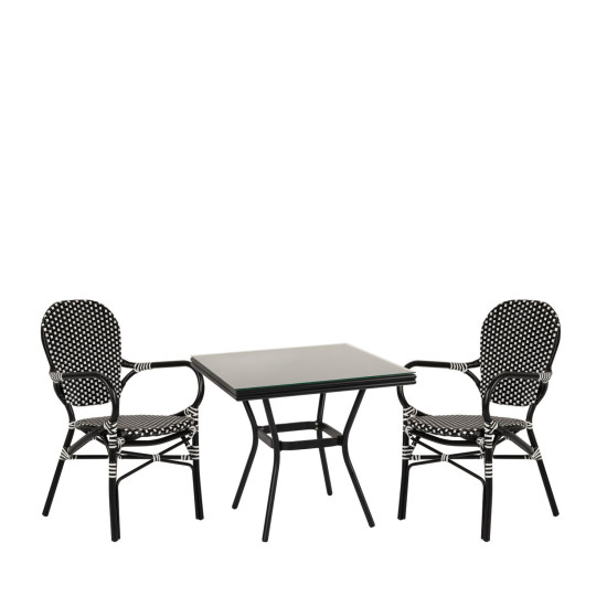 Σετ Τραπεζαρία Κήπου ArteLibre ANGOLA Μαύρο Αλουμίνιο/Γυαλί Με 2 Καρέκλες 14990234