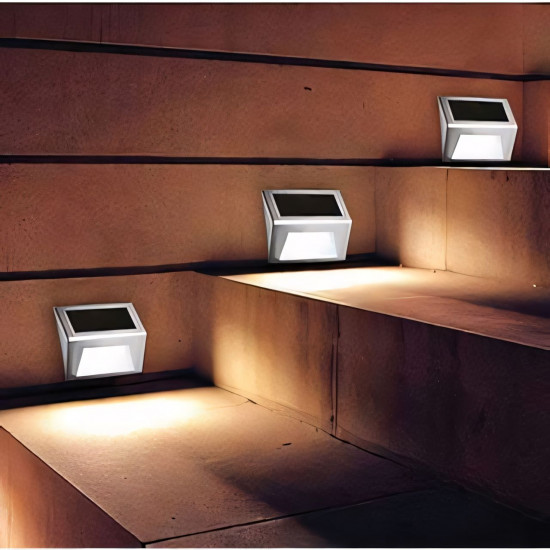 Φωτιστικό Τοίχου LED Ηλιακό Θερμό Λευκό Φως Χρώμιο Μέταλλο/Πλαστικό