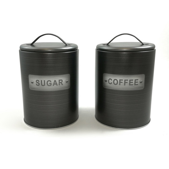 Σετ Δοχείο Καφέ/Ζάχαρης Μαύρο Μέταλλο Φ10.7x16.3cm 2Τμχ