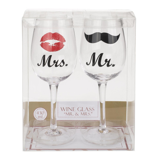 Ποτήρι Κρασιού Κολωνάτο 'Mr.' & 'Mrs.' 430ml Διάφανο Γυαλί 22.5cm Σετ 2Τμχ