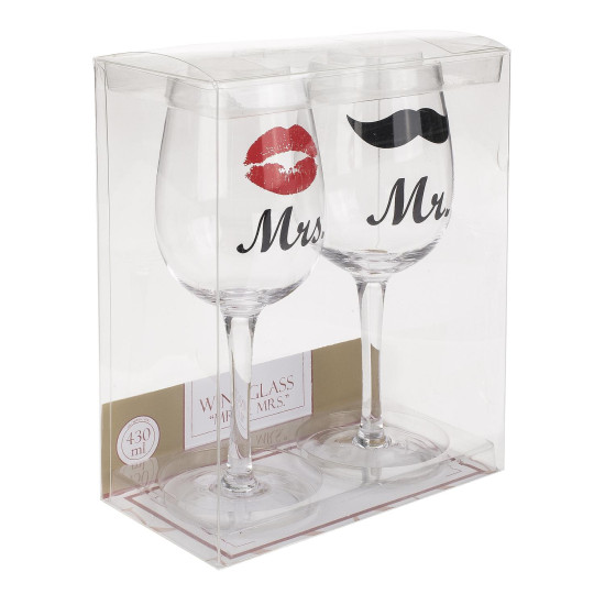 Ποτήρι Κρασιού Κολωνάτο 'Mr.' & 'Mrs.' 430ml Διάφανο Γυαλί 22.5cm Σετ 2Τμχ