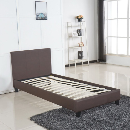 Κρεβάτι ArteLibre AZALEA Σκούρο Καφέ PU 213x98x88cm (Στρώμα 90x200cm)