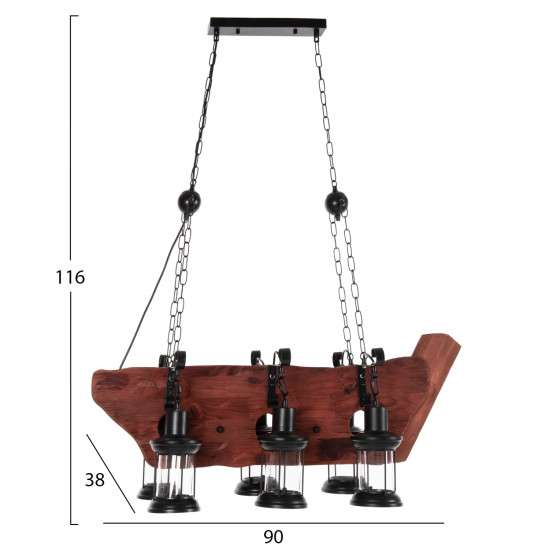 ΦΩΤΙΣΤΙΚΟ ΟΡΟΦΗΣ 6-ΦΩΤΟ ΚΡΕΜΑΣΤΟ FB94117 ΞΥΛΟ-ΜΕΤΑΛΛΟ-ΓΥΑΛΙ 116Υεκ