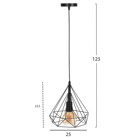 ΦΩΤΙΣΤΙΚΟ ΟΡΟΦΗΣ ΚΡΕΜΑΣΤΟ FB94063 ΜΑΥΡΟ ΜΕΤΑΛΛΙΚΟ ΚΑΠΕΛΟ 25x22x123Υεκ.