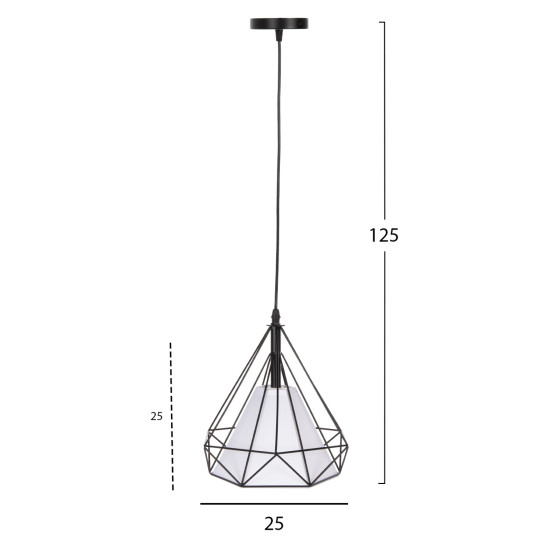 ΦΩΤΙΣΤΙΚΟ ΟΡΟΦΗΣ ΚΡΕΜΑΣΤΟ FB94065 ΜΑΥΡΟ ΜΕΤΑΛΛΙΚΟ ΚΑΠΕΛΟ-ΛΕΥΚΟ ΚΑΛΥΜΜΑ ΛΑΜΠΤΗΡΑ 25x25x125Y εκ.