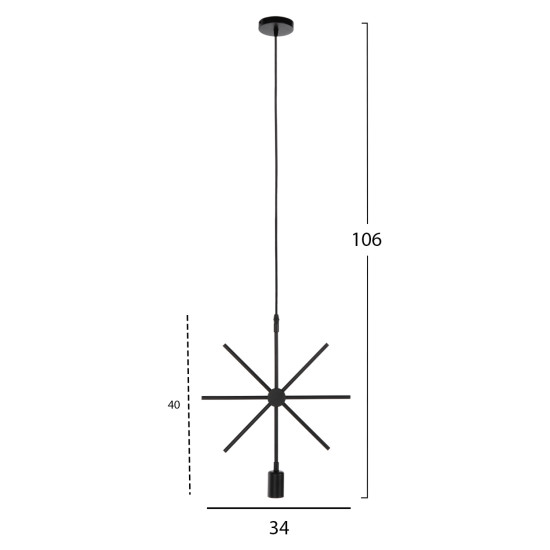 ΦΩΤΙΣΤΙΚΟ ΟΡΟΦΗΣ ΚΡΕΜΑΣΤΟ FB94098 ΜΑΥΡΟ ΜΕΤΑΛΛΟ ΑΣΤΕΡΙ 34x40x106Υεκ.