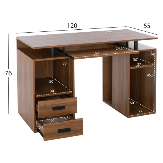 ΓΡΑΦΕΙΟ ΜΕΛΑΜΙΝΗΣ FB92026.03 WALNUT 120Χ55Χ76 εκ.