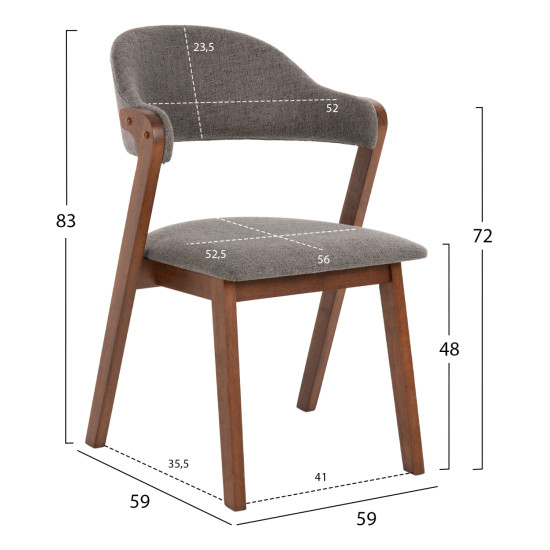 ΚΑΡΕΚΛΑ FB99734.01 RUBBERWOOD ΣΕ ΚΑΡΥΔΙ-ΥΦΑΣΜΑ ΓΚΡΙ 59x59x83Yεκ.