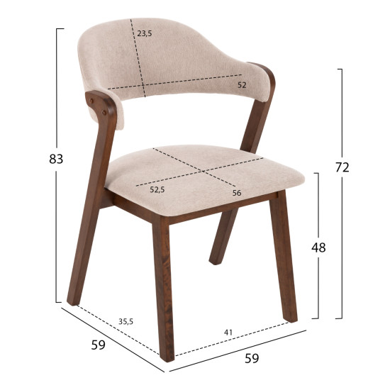 ΚΑΡΕΚΛΑ FB99734.02 RUBBERWOOD ΣΕ ΚΑΡΥΔΙ-ΥΦΑΣΜΑ ΕΚΡΟΥ 59x59x83Yεκ.