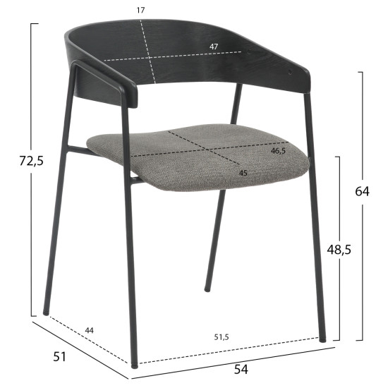 ΚΑΡΕΚΛΑ ΤΡΑΠΕΖΑΡΙΑΣ FB99975.02 ΜΕΤΑΛΛΟ & ΞΥΛΟ ΜΑΥΡΟ-ΥΦΑΣΜΑ ΓΚΡΙ 54x51x72,5Υεκ