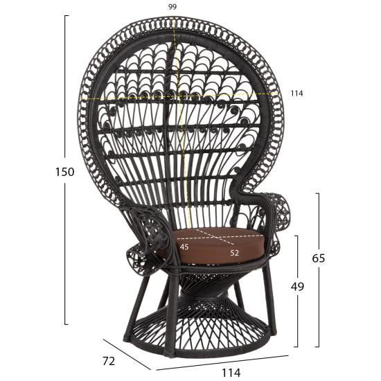 ΠΟΛΥΘΡΟΝΑ FB99342.03 RATTAN ΜΑΥΡΟ-ΜΑΞΙΛΑΡΙ ΚΑΦΕ 114x72x150Yεκ.