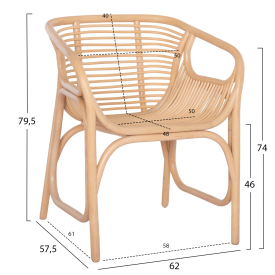 ΠΟΛΥΘΡΟΝΑ FB99954.01 ΦΥΣΙΚΟ RATTAN 62x57,5x79,5Υεκ.