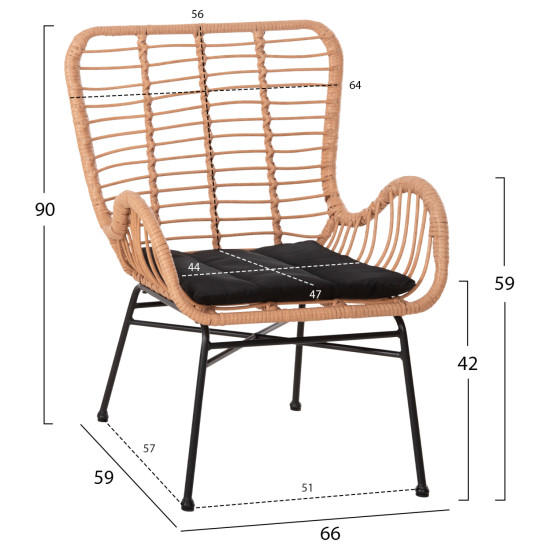 ΠΟΛΥΘΡΟΝΑ ΣΤΥΛ ΜΠΕΡΖΕΡΑΣ FB95704.11 P.E.RATTAN ΜΠΕΖ-ΜΑΥΡΟ ΜΕΤΑΛΛΟ 66x59x90Υεκ.